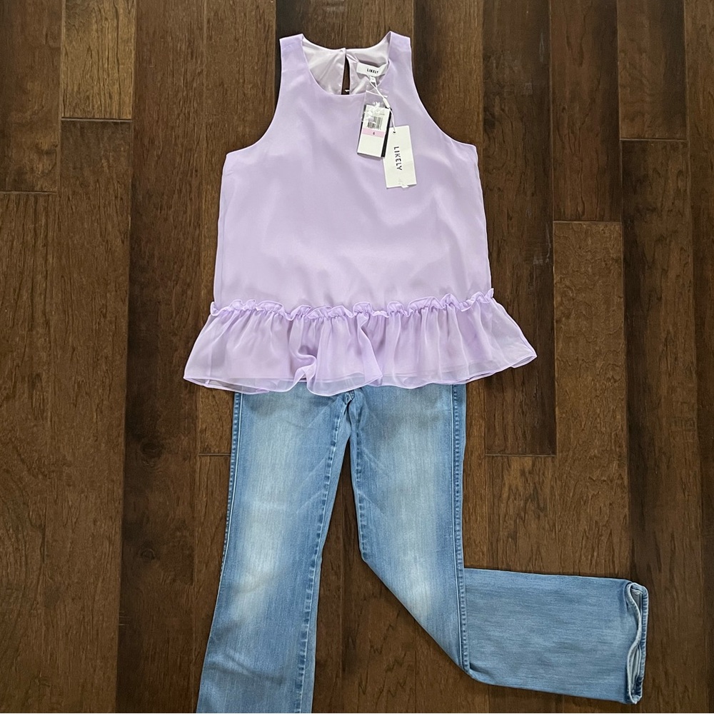 Likely NWT Women’s Sleeveless Pastel Lavender Ruffle Hem Blouse Sz 6 - Picture 13 of 14